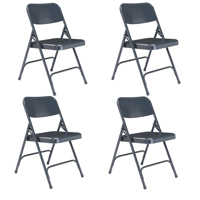

National Public Seating 4 Pack 204 Premium All-Steel Double Hinge Folding Chair, Blue Surface, Blue Frame
