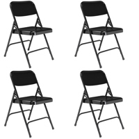 

National Public Seating 4 Pack 210 Premium All-Steel Double Hinge Folding Chair, Black Surface, Black Frame