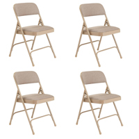 

National Public Seating 4 Pack 2201 Deluxe Fabric Upholstered Double Hinge Premium Folding Chair, Cafe Beige Surface, Beige Frame