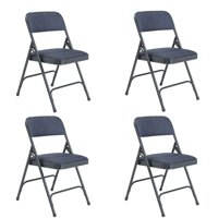 

National Public Seating 4 Pack 2204 Deluxe Fabric Upholstered Double Hinge Premium Folding Chair, Imperial Blue Surface, Char-Blue Frame