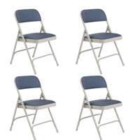 

National Public Seating 4 Pack 2205 Deluxe Fabric Upholstered Double Hinge Premium Folding Chair, Imperial Blue Surface, Gray Frame