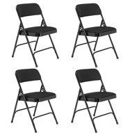 

National Public Seating 4 Pack 2210 Deluxe Fabric Upholstered Double Hinge Premium Folding Chair, Midnight Black Surface, Black Frame