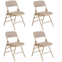 

National Public Seating 4 Pack 2301 Deluxe Fabric Upholstered Triple Brace Double Hinge Premium Folding Chair, Cafe Beige Surface, Beige Frame