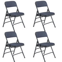 

National Public Seating 4 Pack 2304 Deluxe Fabric Upholstered Triple Brace Double Hinge Premium Folding Chair, Imperial Blue Surface, Blue Frame