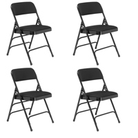 

National Public Seating 4 Pack 2310 Deluxe Fabric Upholstered Triple Brace Double Hinge Premium Folding Chair, Midnight Black Surface, Black Frame