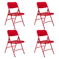 

National Public Seating 4 Pack 240 Premium All-Steel Double Hinge Folding Chair, Red Surface, Red Frame