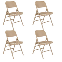 

National Public Seating 4 Pack 301 Deluxe All-Steel Triple Brace Double Hinge Folding Chair, Beige Surface, Beige Frame