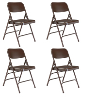 

National Public Seating 4 pack 303 Deluxe All-Steel Triple Brace Double Hinge Folding Chair, Brown Surface, Brown Frame