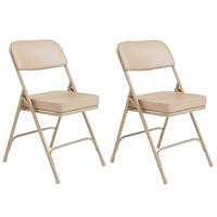 

National Public Seating 2 Pack 3201 Premium 2" Vinyl Upholstered Double Hinge Folding Chair, Beige Surface, Beige Frame