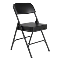 

National Public Seating 3210 Premium 2" Vinyl Upholstered Double Hinge Folding Chair, Black Surface, Black Frame