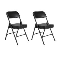 

National Public Seating 2 Pack 3210 Premium 2" Vinyl Upholstered Double Hinge Folding Chair, Black Surface, Black Frame