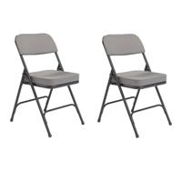 

National Public Seating 2 Pack 3212 Premium 2" Fabric Upholstered Double Hinge Folding Chair, Charcoal Gray Surface, Textured Black Frame