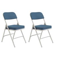

National Public Seating 2 Pack 3215 Premium 2" Fabric Upholstered Double Hinge Folding Chair, Regal Blue Surface, Textured Gray Frame