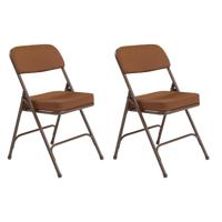 

National Public Seating 2 Pack 3219 Premium 2" Fabric Upholstered Double Hinge Folding Chair, Antique Gold Surface, Textured Brown Frame