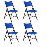 

National Public Seating 4 Pack 604 Heavy Duty Plastic Folding Chair, Blue Surface, Black Frame