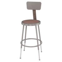 

National Public Seating 6200 Series 19"-27" Height Adjustable Heavy Duty Steel Stool with Backrest, Masonite Wood Seat, Gray Frame