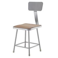 

National Public Seating 6300 Series 18" Heavy Duty Square Seat Steel Stool with Backrest, Gray Frame