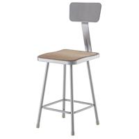 

National Public Seating 6300 Series 24" Heavy Duty Square Seat Steel Stool with Backrest, Gray Frame