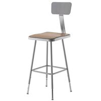 

National Public Seating 6300 Series 25"-33" Height Adjustable Heavy Duty Square Seat Steel Stool with Backrest, Gray Frame