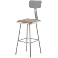 

National Public Seating 6300 Series 30" Heavy Duty Square Seat Steel Stool with Backrest, Gray Frame