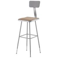 

National Public Seating 6300 Series 32"-39" Height Adjustable Heavy Duty Square Seat Steel Stool with Backrest, Gray Frame