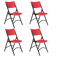 

National Public Seating 4 Pack 640 Heavy Duty Plastic Folding Chair, Red Surface, Black Frame