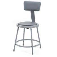 

National Public Seating 6400 Series 18" Heavy Duty Vinyl Padded Steel Stool with Backrest, Gray Seat, Gray Frame