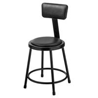 

National Public Seating 6400 Series 18" Heavy Duty Vinyl Padded Steel Stool with Backrest, Black Seat, Black Frame