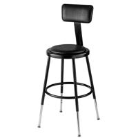 

National Public Seating 6400 Series 19"-27" Height Adjustable Heavy Duty Vinyl Padded Steel Stool with Backrest, Black Seat, Black Frame