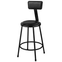 

National Public Seating 6400 Series 24" Heavy Duty Vinyl Padded Steel Stool with Backrest, Black Seat, Black Frame