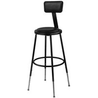 

National Public Seating 6400 Series 25"-33" Height Adjustable Heavy Duty Vinyl Padded Steel Stool with Backrest, Black Seat, Black Frame
