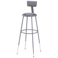 

National Public Seating 6400 Series 32"-39" Height Adjustable Heavy Duty Vinyl Padded Steel Stool with Backrest, Gray Seat, Gray Frame