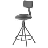 

National Public Seating 6500 Series 24"-28" Height Adjustable Heavy Duty Vinyl Padded Swivel Steel Stool with Backrest, Gray Seat, Gray Frame