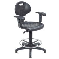 

National Public Seating 6700 Series Kangaroo Stool Polyurethane Seat and Backrest with Arms, Supports 300 Lbs, Black Surface, Black Frame