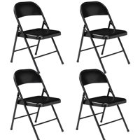 

National Public Seating 4 Pack 910 Commercialine All-Steel Folding Chair, Supports 250 Lbs, Black Surface, Black Frame