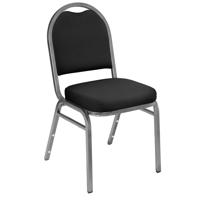 

National Public Seating 9200 Series Premium Fabric Upholstered Dome-Back Stack Chair, Ebony Black Seat, Silvervein Frame