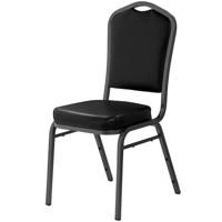 

National Public Seating 9300 Series Deluxe Vinyl Upholstered Silhouette Stack Chair, Black Seat, Silvervein Frame, Unboxed