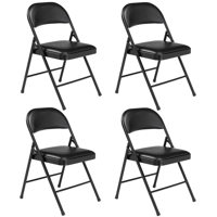 

National Public Seating 4 Pack 950 Commercialine Vinyl Padded Steel Folding Chair, Supports 250 Lbs, Black Surface, Black Frame