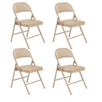 

National Public Seating 4 Pack 951 Commercialine Vinyl Padded Steel Folding Chair, Supports 250 Lbs, Beige Surface, Beige Frame