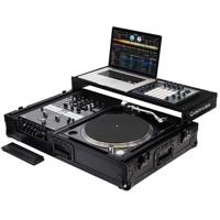 

Odyssey Innovative Designs Black Label Low Profile Glide Style Series Coffin with Wheels for 10" Format DJ Mixer and One Turntable In Battle Position, Black