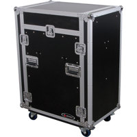 

Odyssey Innovative Designs FZ1316W Flight Zone DLX II Combo Rack Case with Wheels, 13U Slant, 16U Vertical, 2 Side Tables