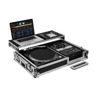 

Odyssey Innovative Designs Flight Zone Low Profile Glide Style Series DJ Coffin with Wheels for 10" Format DJ Mixer and One Turntable In Battle Position, Black/Silver