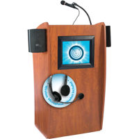

Oklahoma Sound Vision 612-S Sound Lectern with 15" LCD Display and LWM-7 Wireless Headset Microphone, Cherry