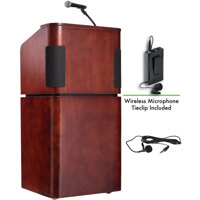 

Oklahoma Sound Veneer 950/901 Tabletop & Base Combo Sound Lectern with Wireless Tie Clip/Lavalier Mic, Mahogany/Walnut