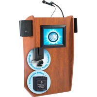 

Oklahoma Sound Vision 612-S Sound Lectern with 15" LCD Display, Rechargeable Battery and LWM-6 Wireless Tie-Clip/Lavalier Microphone, Cherry