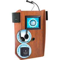

Oklahoma Sound Vision 612-S Sound Lectern with 15" LCD Display, Rechargeable Battery and LWM-7 Wireless Headset Microphone, Cherry