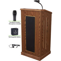 

Oklahoma Sound Prestige 711 Sound Lectern with Rechargeable Battery and Wireless Tie Clip/Lavalier Mic, Medium Oak