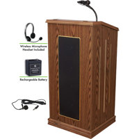 

Oklahoma Sound Prestige 711 Sound Lectern with Rechargeable Battery and Wireless Headset Mic, Medium Oak