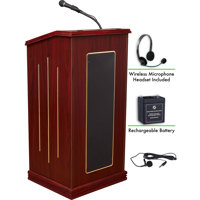 

Oklahoma Sound Prestige 711 Sound Lectern with Rechargeable Battery and Wireless Headset Mic, Mahogany