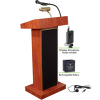 

Oklahoma Sound Orator 800X Floor Sound Lectern with LWM-6 Wireless Tie Clip/Lavalier Microphone and Rechargeable Battery, Cherry